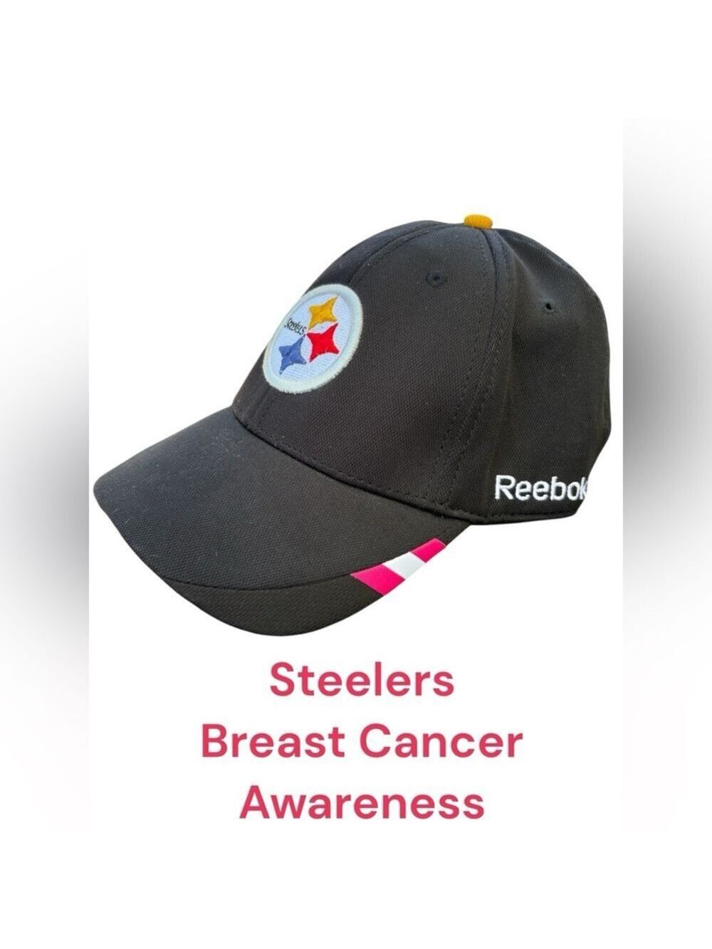 Reebok-NWT Steelers NFL Breast Cancer Awareness Velcro back. Pink ribbon! New!